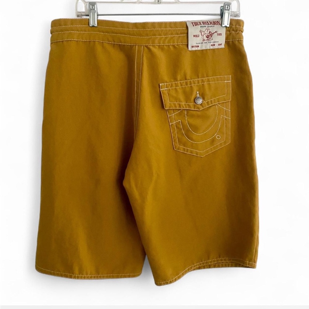 Y2K TRUE RELIGION MUSTARD YELLOW BOARD SHORTS SIZE 32
